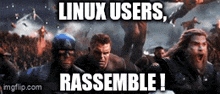 a screenshot of a movie with the words linux users rassemble !