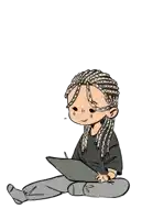 a cartoon of a person with braids sitting on the floor