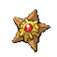 a pixel art of a star with a red jewel in the middle
