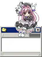 a pixel art of a girl sitting in a window with an x on it