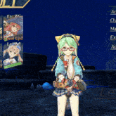 a girl with green hair and glasses is holding a rainbow wand