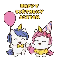 two unicorns are holding hands and a pink balloon with the words happy birthday sister written above them .