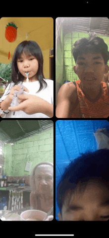a group of people are having a video call on a phone