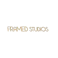 a logo for framed studios with a camera on it