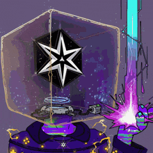 a cartoon drawing of a cube with a star inside of it