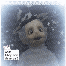 a picture of a white tubby solo de venus with stars in the background