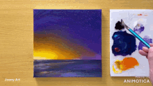 a painting of a sunset with the words made in animatica on the bottom