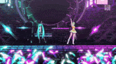 hatsune miku and miku kyori are performing on a stage