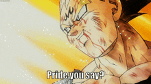 a picture of a dragon ball z character with the words pride you say