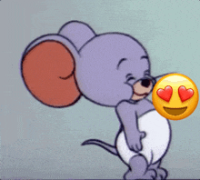 a cartoon mouse with hearts in his eyes and an emoji