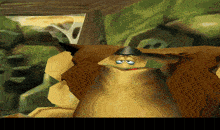 a cartoon character with a hat on looks tired