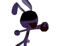 a cartoon drawing of a purple bunny with a black head