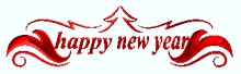 a sign that says happy new year with a red ribbon