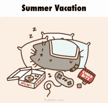 Summer Vacation Pusheen GIF - Summer Vacation Pusheen Sleeping GIFs