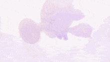a purple and yellow cartoon character is flying in the air .