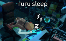 a person laying on a desk with the words ruru sleep written above them