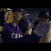 a group of baseball players wearing purple uniforms with the word tigers on them