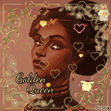 a picture of a woman with the words golden queen written above her