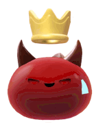 a red monster with horns and a crown on top of it