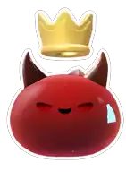 a red monster with horns and a crown on top of it