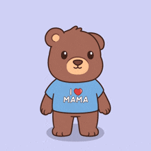 a teddy bear wearing a blue shirt that says i heart mama