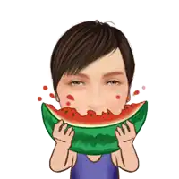 a cartoon of a man eating a large slice of watermelon