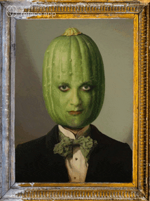 a painting of a man with a cucumber on his face