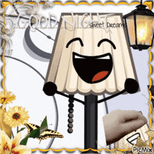 a picture of a lamp with a face and the words good night sweet dreams