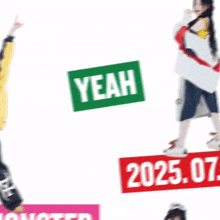 a green sign that says yeah is on a white background