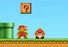 a pixel art of mario holding a green box