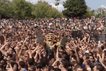 knightro ucf crowd celebrating party