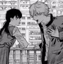 a black and white drawing of a boy and a girl standing next to each other