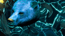 a blue bear is surrounded by glowing ice