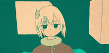 a drawing of a girl with a circle around her neck and a hat on her head