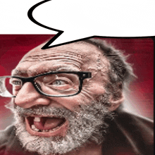 a man with glasses and a beard has his mouth open