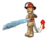 a cartoon fireman is spraying water from a hose