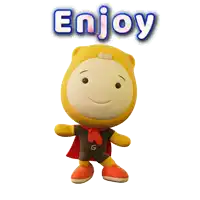 a cartoon character with a cape and the word enjoy above him