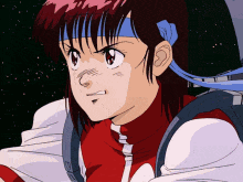 a close up of a cartoon character with a blue headband on