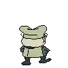 a pixel art drawing of a frog wearing a hat and glasses standing on a white background .