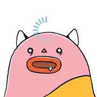 a cartoon drawing of a pink and yellow monster with a triangle on its face