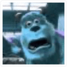 a blurry picture of sulley from monsters inc with his mouth open and his eyes closed .