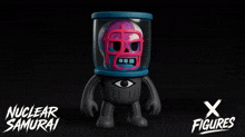 a nuclear samurai toy with a blue helmet on