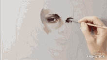 a painting of a woman 's face is being made in animotica