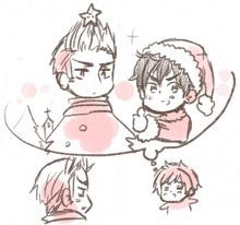 a drawing of a man wearing a santa hat with a star on top