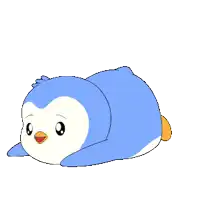 a cartoon penguin is laying down with a green tail