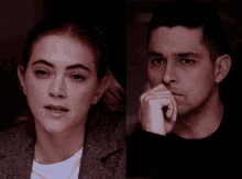 a woman and a man are looking at each other