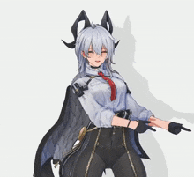 a drawing of a girl with horns and a belt with the letter j on it