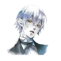 a man with white hair and yellow eyes is wearing a tuxedo