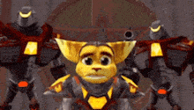 a cartoon character with a gun is standing in front of a clock .