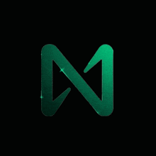 a green letter n is against a black background